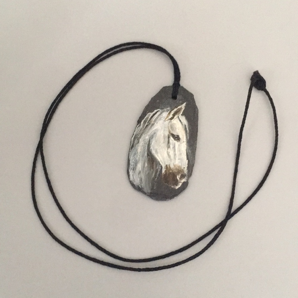 Painted horse necklace on black rope
